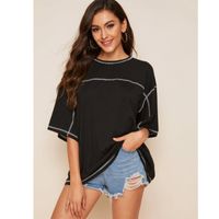 Drop shoulder contrast stitch tee l