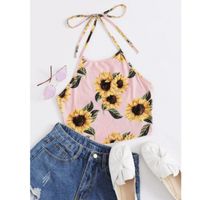 Sunflower print tie back halter top m