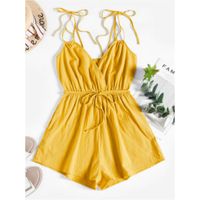 Tie belted surplice romper - bee yellow m