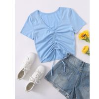 Drawstring front solid tee s