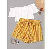 Off shoulder top and self belted shorts set m