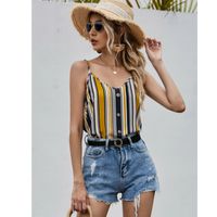 Color striped button front cami top xl