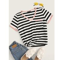 Striped print pocket patch ringer tee m