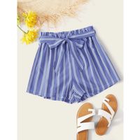 Striped paperbag waist belted shorts s