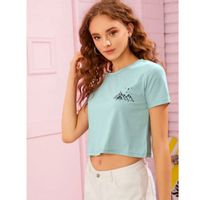 Embroidered mountain graphic cropped tee s