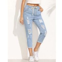 Distressed drawstring waist cropped jeans l