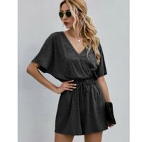 Surplice front drawstring waist romper l