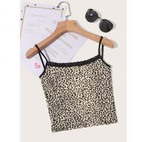 Lace trim leopard print cami top s