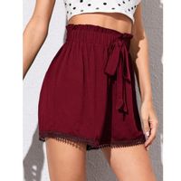 Guipure lace trim elastic waist knot shorts l