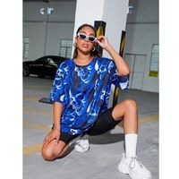 Drop shoulder skull print oversized tee 