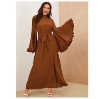 Exaggerate bell sleeve frilled trim belted dress l