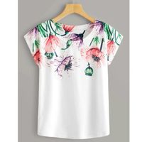 Floral print round neck tee l