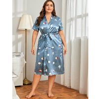 Plus polka dot print belted satin robe 1xl