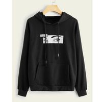 Figure print kangaroo pocket drawstring hoodie m