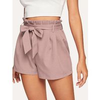 Solid belted paperbag shorts dusty pink xl