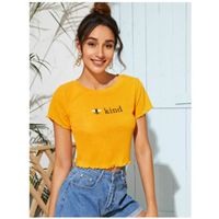 Bee & letter embroidery lettuce trim ribbed tee s