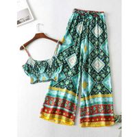Tribal print shirred cami top & belted trousers m