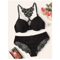 Contrast lace underwire lingerie set l