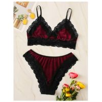 Lace trim velvet lingerie set s