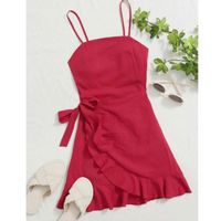 Tied open back ruffle trim wrap front cami dress l