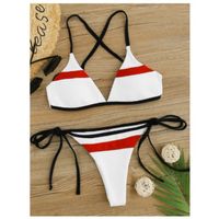 Colorblock rib tie side triangle bikini swimsuit l