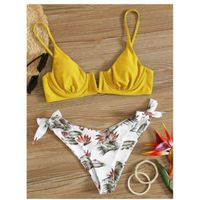 Plant print v wired underwire bikini swimsuit m