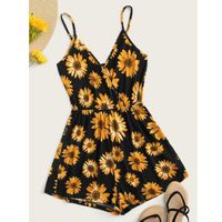 Surplice neck sunflower print cami romper s