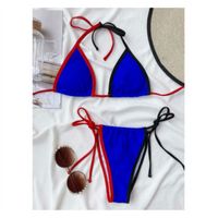 Contrast binding triangle tie side bikini swimsuit m