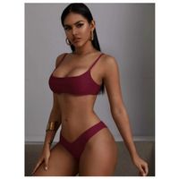 Solid high cut bikini swimsuit m