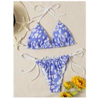 Floral triangle tie side bikini swimsuit m