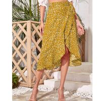 Ruffle hem wrap knotted all over print skirt m