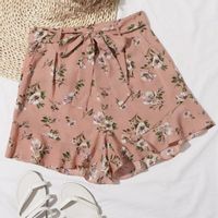 Ruffle hem belted floral print shorts m
