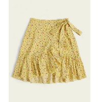 Ruffle trim wrap knotted ditsy floral skirt m