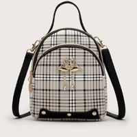 Metal flamingo decor plaid backpack 