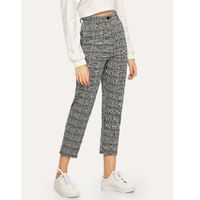 Plaid button decoration pants m