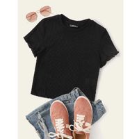 Ribbed lettuce-edge cropped tee m