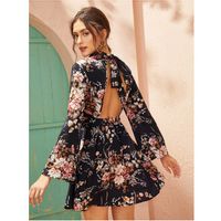 Tie open back self belted floral print dress xs