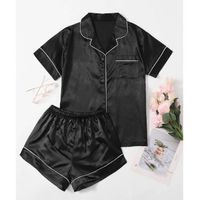 Contrast binding tie front satin pj set l