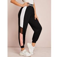 Letter graphic mesh insert colorblock joggers xs