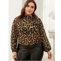 Plus tie neck lantern sleeve leopard top 0xl