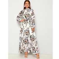 Allover floral print self tie swing maxi dress l