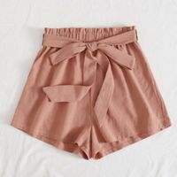 Belted paperbag waist wide leg shorts m