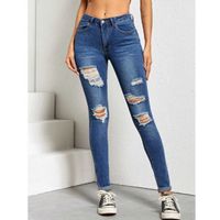 High waist high stretch distressed skinny jeans m