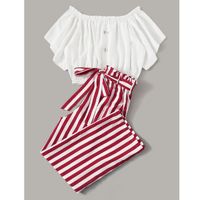 Plus top & striped pants set 4xl