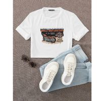 Motorcycle & letter graphic crop tee s