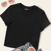 Ribbed lettuce-edge cropped tee s