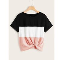 Shein colorblock twist-front short sleeve tee s