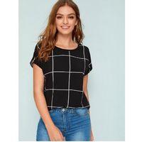 Grid print short sleeve top m