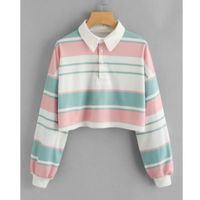 Striped drop shoulder crop polo shirt s