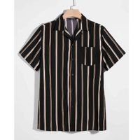 Men pocket patched striped shirt m